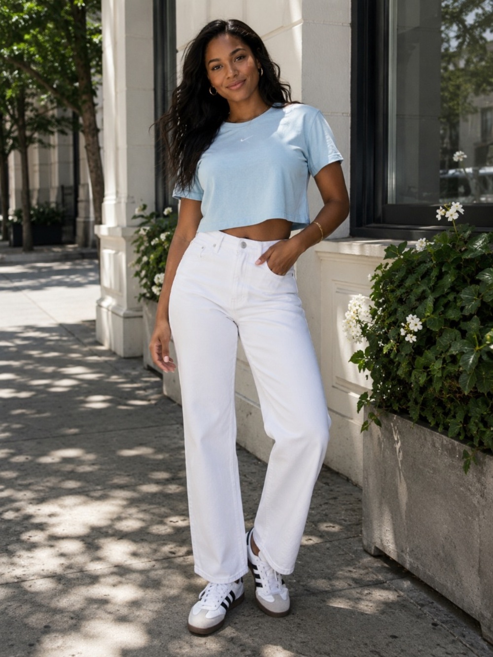 Nike Slim Fit Crop Tee | Light Blue | Size L